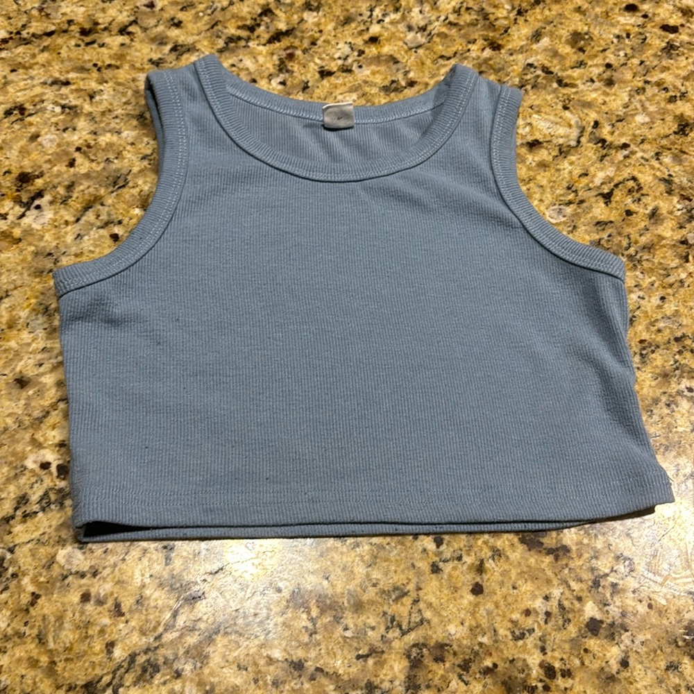 Girls ribbed cropped tank top blue